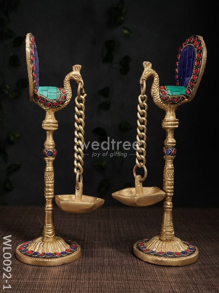 Brass Peacock Stand with Diya (Set of 2) - WL0092