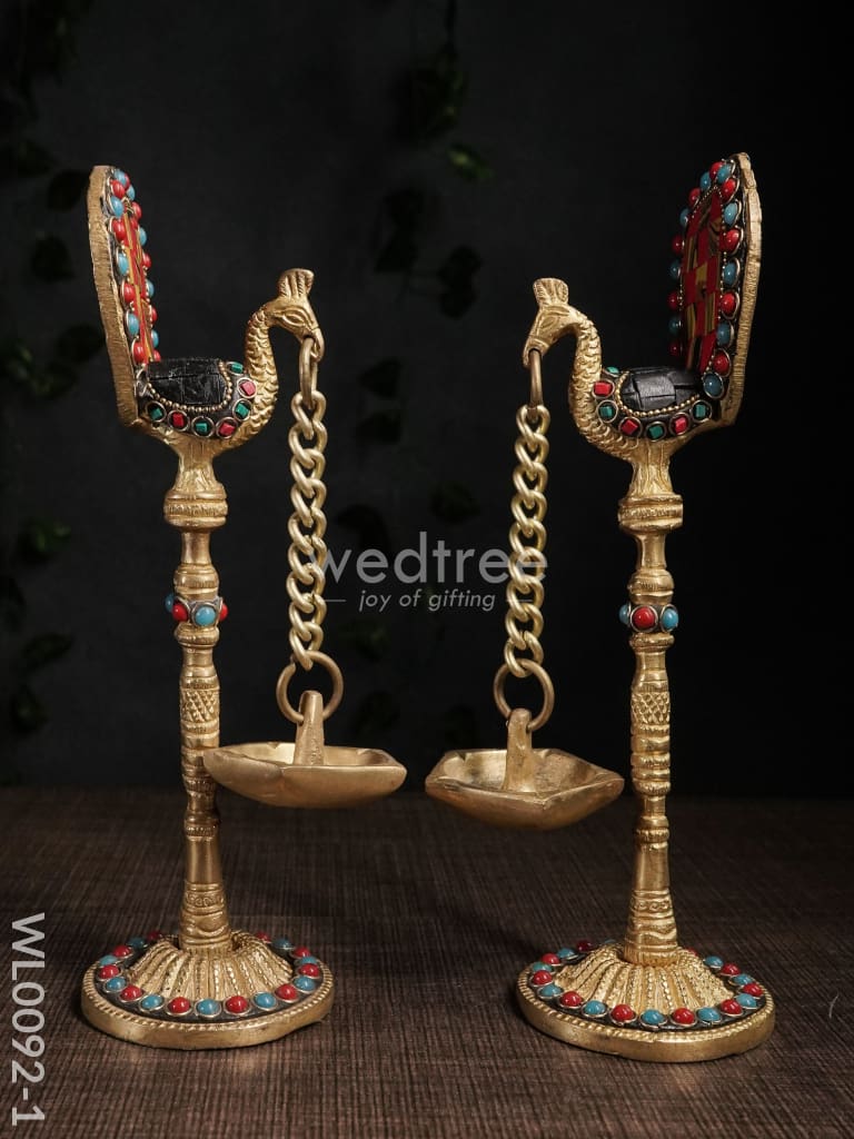 Brass Peacock Stand with Diya (Set of 2) - WL0092