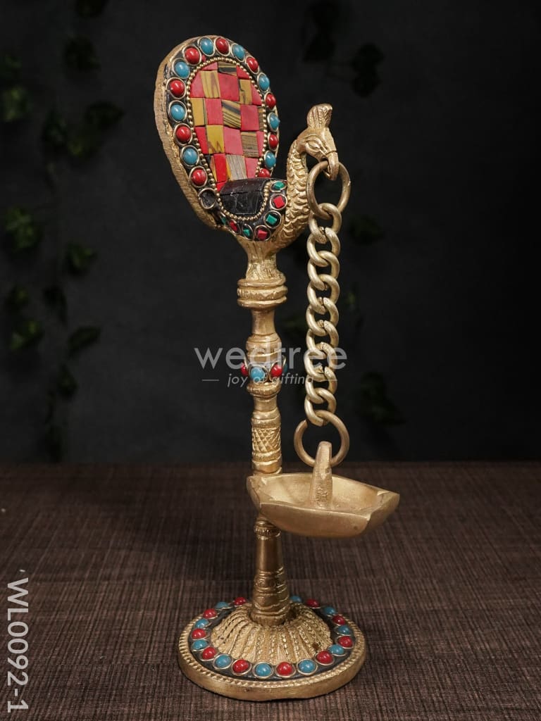 Brass Peacock Stand with Diya (Set of 2) - WL0092