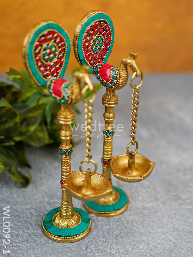 Brass Peacock Stand with Diya (Set of 2) - WL0092