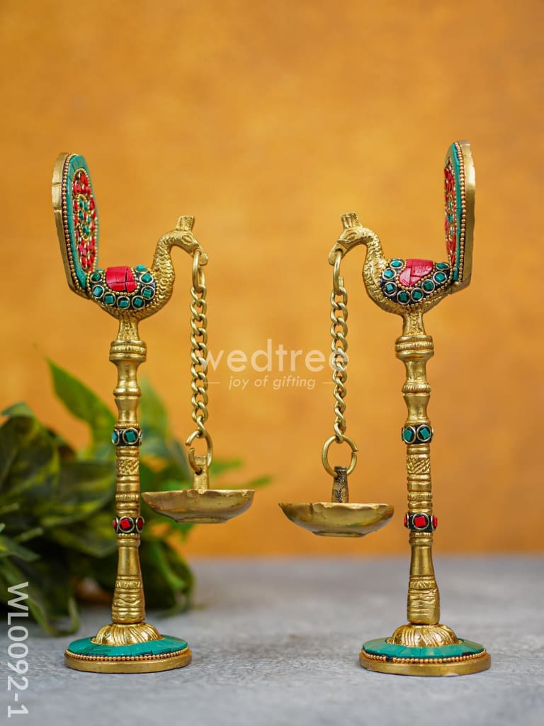 Brass Peacock Stand with Diya (Set of 2) - WL0092