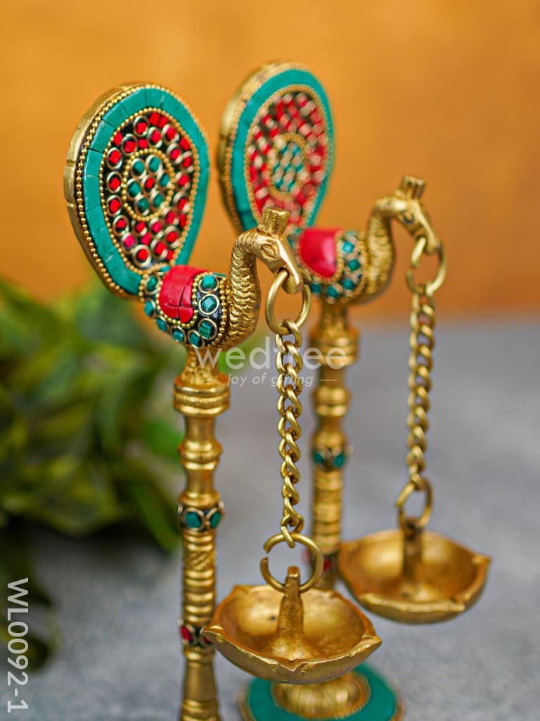 Brass Peacock Stand with Diya (Set of 2) - WL0092