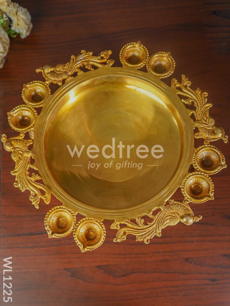Brass Peacock Urli with Diya and Bells - WL1225
