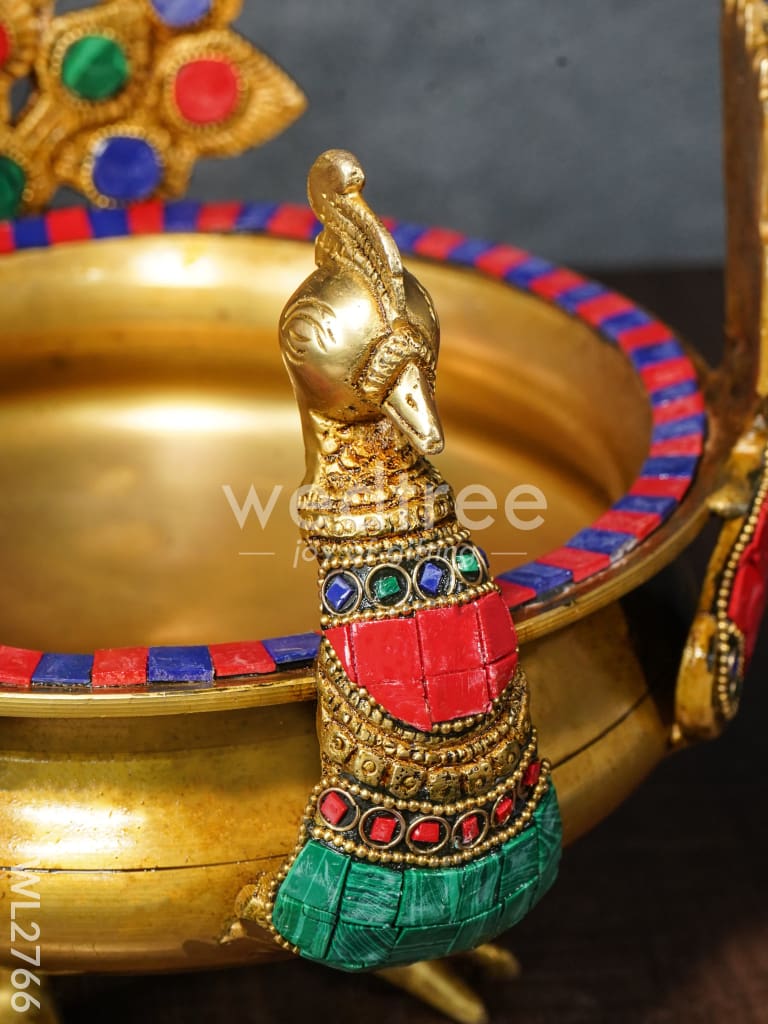 Brass Peacock Urli with Tile Work - WL2766