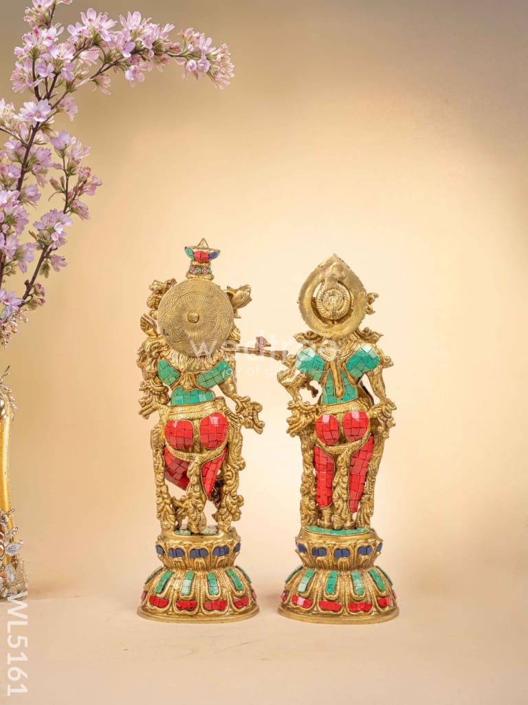 Brass Radha-Krishna Idol with Stone Work - 18 inch - WL5161