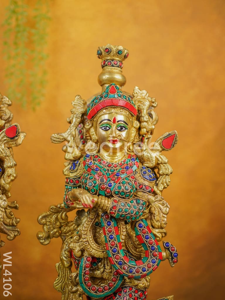 Brass Radha-Krishna Idol with Stone Work - WL4106