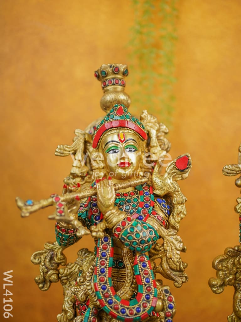 Brass Radha-Krishna Idol with Stone Work - WL4106