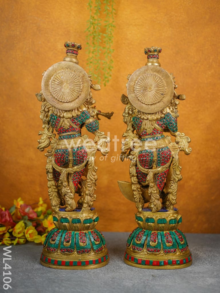 Brass Radha-Krishna Idol with Stone Work - WL4106