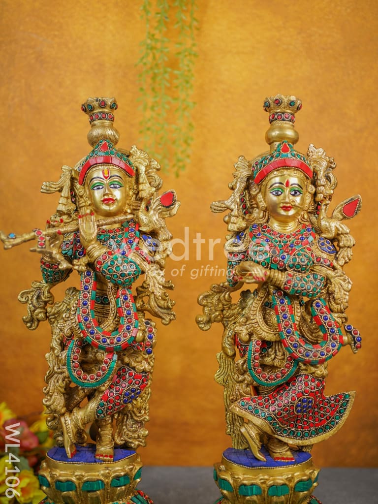Brass Radha-Krishna Idol with Stone Work - WL4106