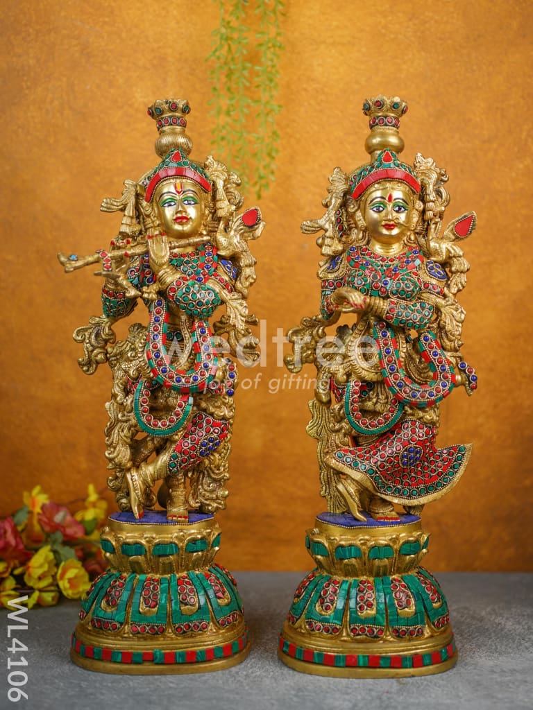 Brass Radha-Krishna Idol with Stone Work - WL4106