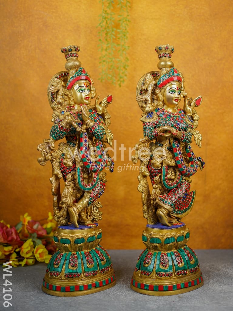 Brass Radha-Krishna Idol with Stone Work - WL4106