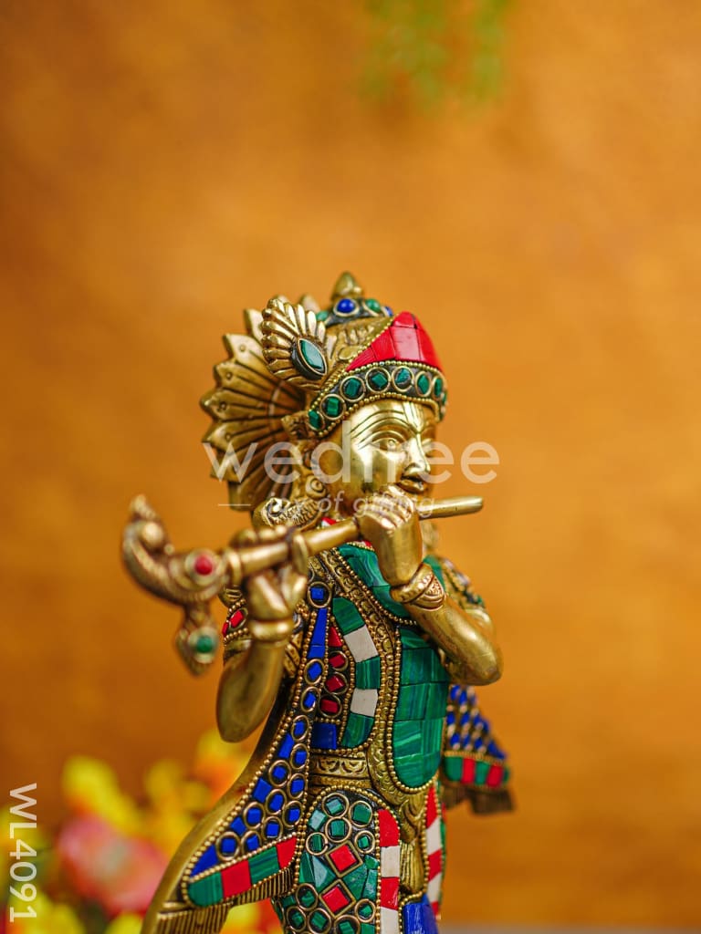 Brass Radha Krishna idols with Multicolour Stone Work - WL4091