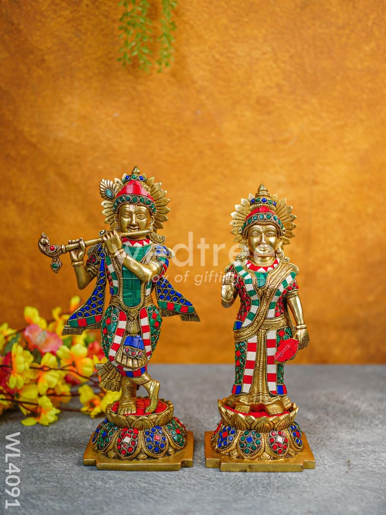 Brass Radha Krishna idols with Multicolour Stone Work - WL4091