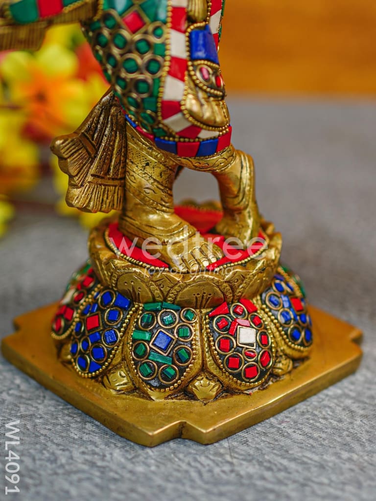 Brass Radha Krishna idols with Multicolour Stone Work - WL4091
