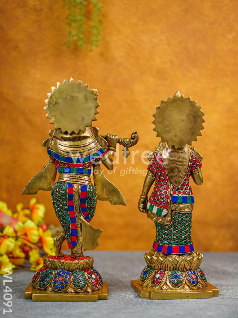 Brass Radha Krishna idols with Multicolour Stone Work - WL4091