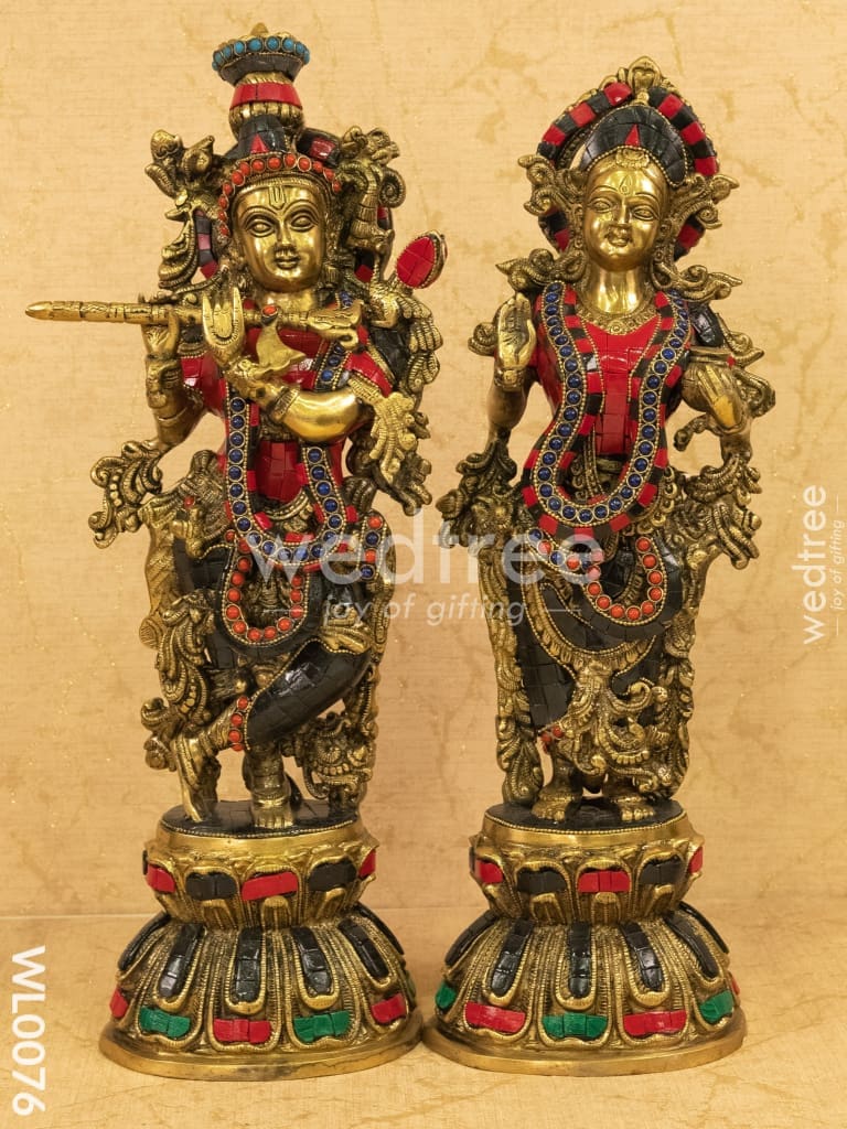 Brass Radhe Krishna Fine Stone - Small (Black and Red Stones) - WL0076