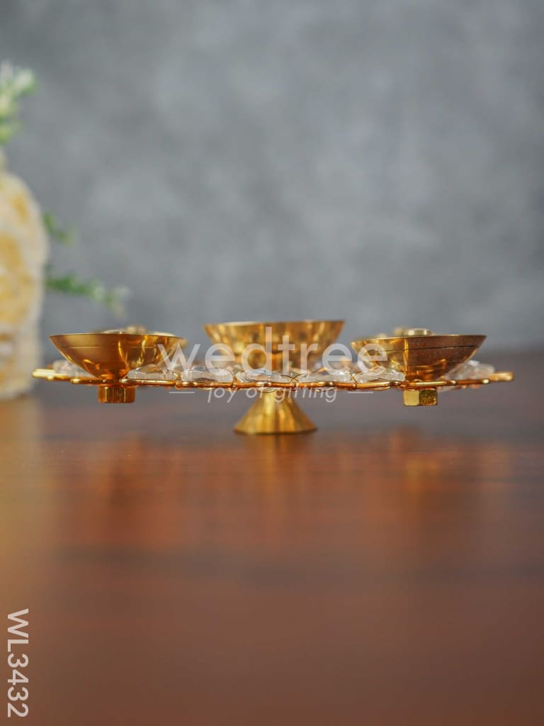 Brass - Round Crystal 5 Diya - Medium - WL3432
