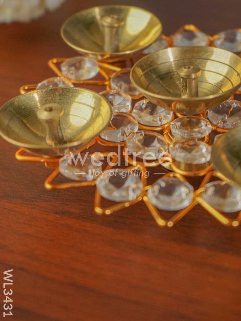 Brass - Round Crystal 5 Diya - Small - WL3431