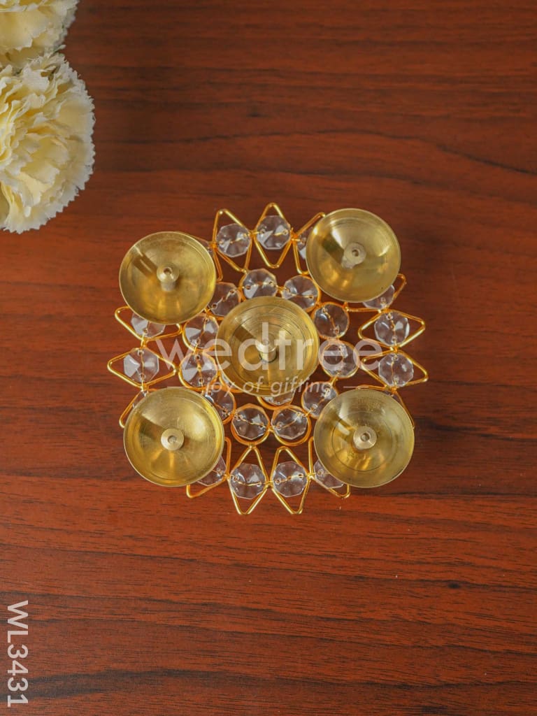 Brass - Round Crystal 5 Diya - Small - WL3431