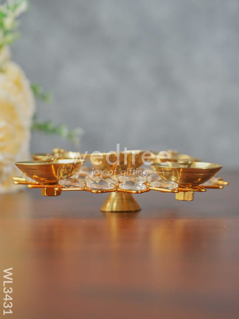 Brass - Round Crystal 5 Diya - Small - WL3431