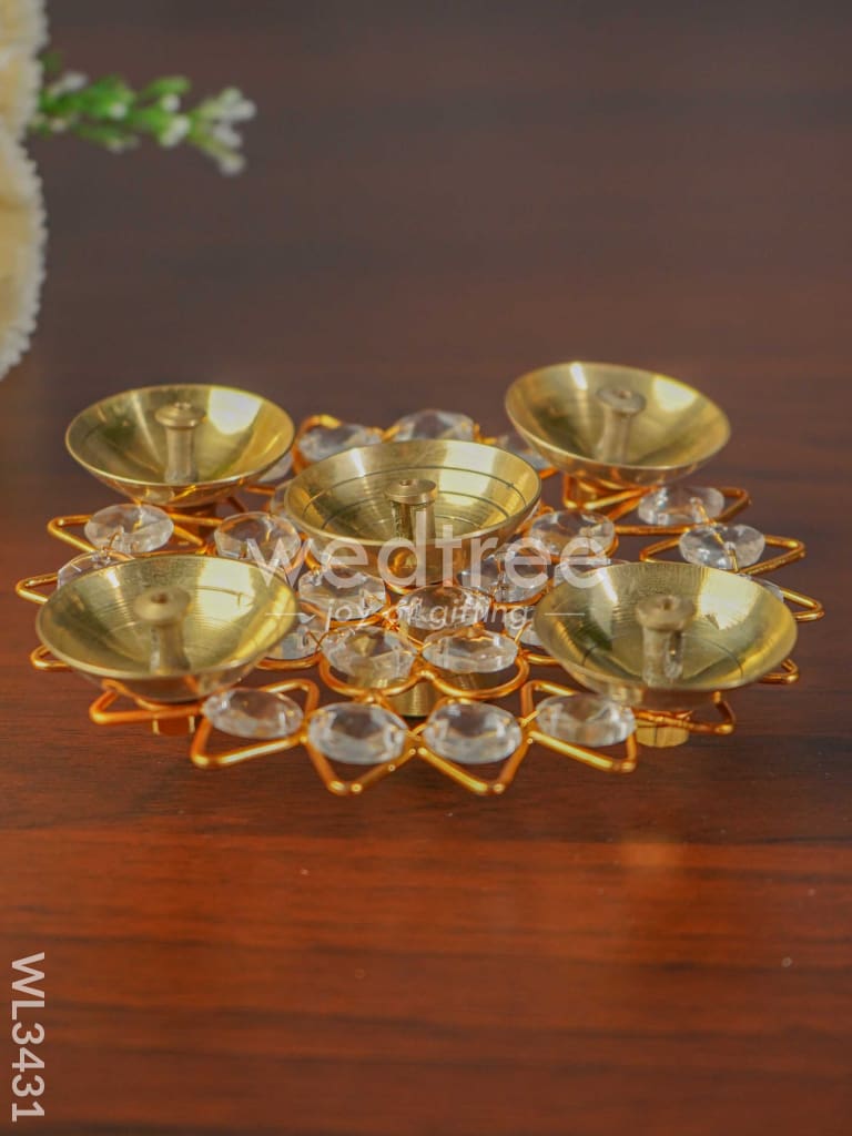 Brass - Round Crystal 5 Diya - Small - WL3431