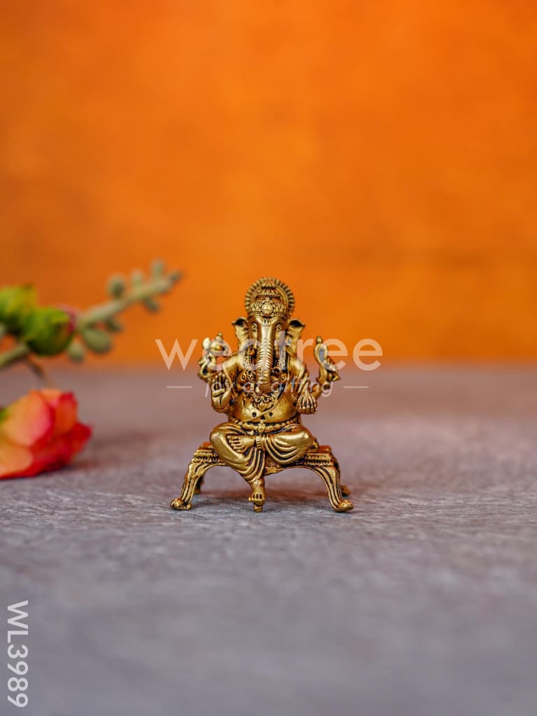 Brass Seated Ganesha-Lakshmi Idols - WL3989