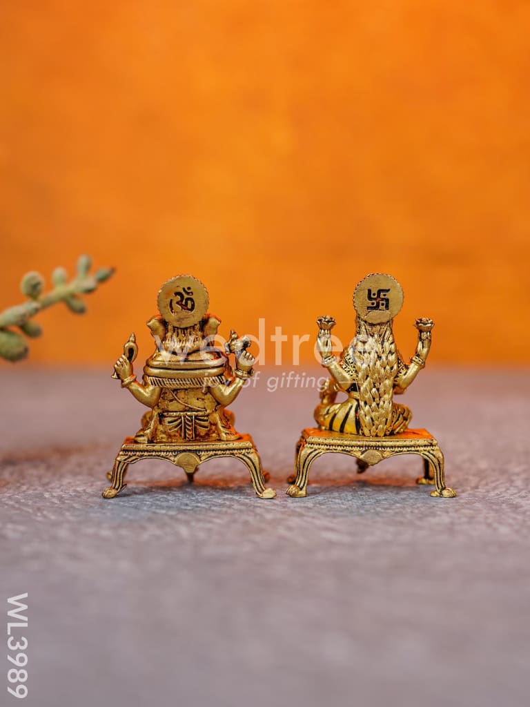 Brass Seated Ganesha-Lakshmi Idols - WL3989