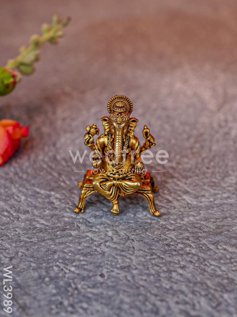 Brass Seated Ganesha-Lakshmi Idols - WL3989