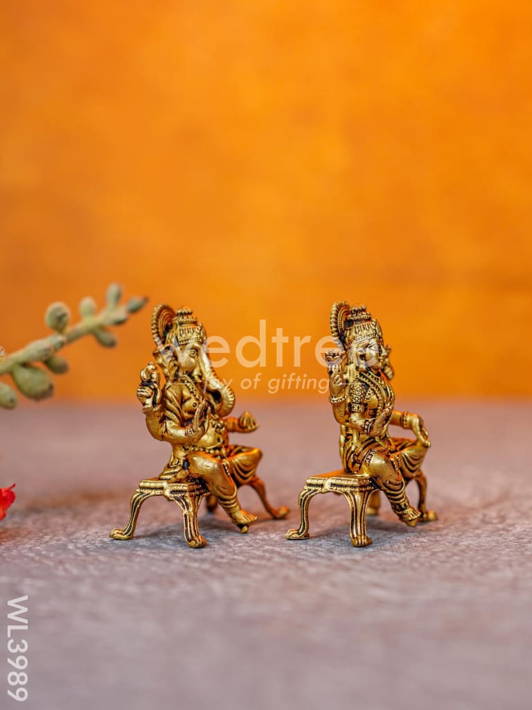 Brass Seated Ganesha-Lakshmi Idols - WL3989
