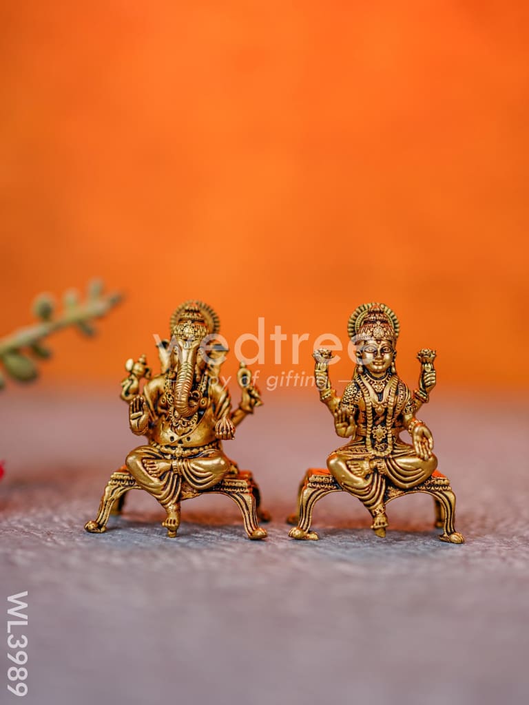 Brass Seated Ganesha-Lakshmi Idols - WL3989