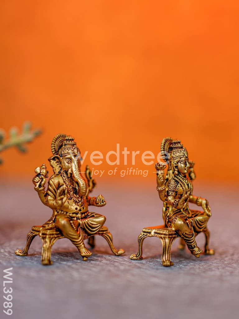Brass Seated Ganesha-Lakshmi Idols - WL3989