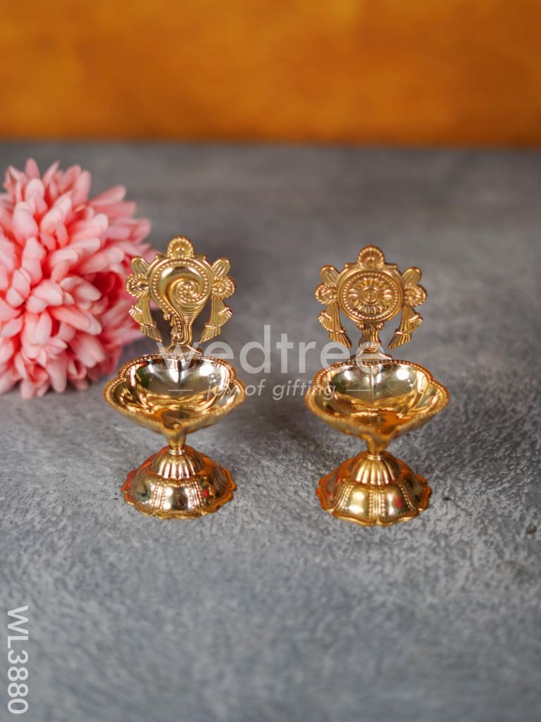Brass Shank & Chakra Diya - 4.5 inch - WL3880
