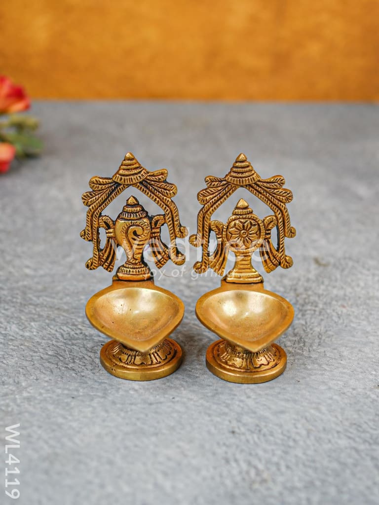 Brass Shank Chakra Diya with Base Stand - WL4119