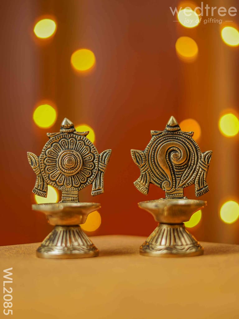 Brass Shank Chankra Diya with Stand - WL2085