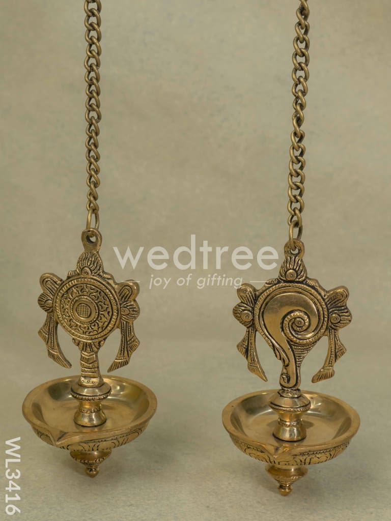 Brass Shanku Chakra Hanging Diya - Set of 2 - WL3416