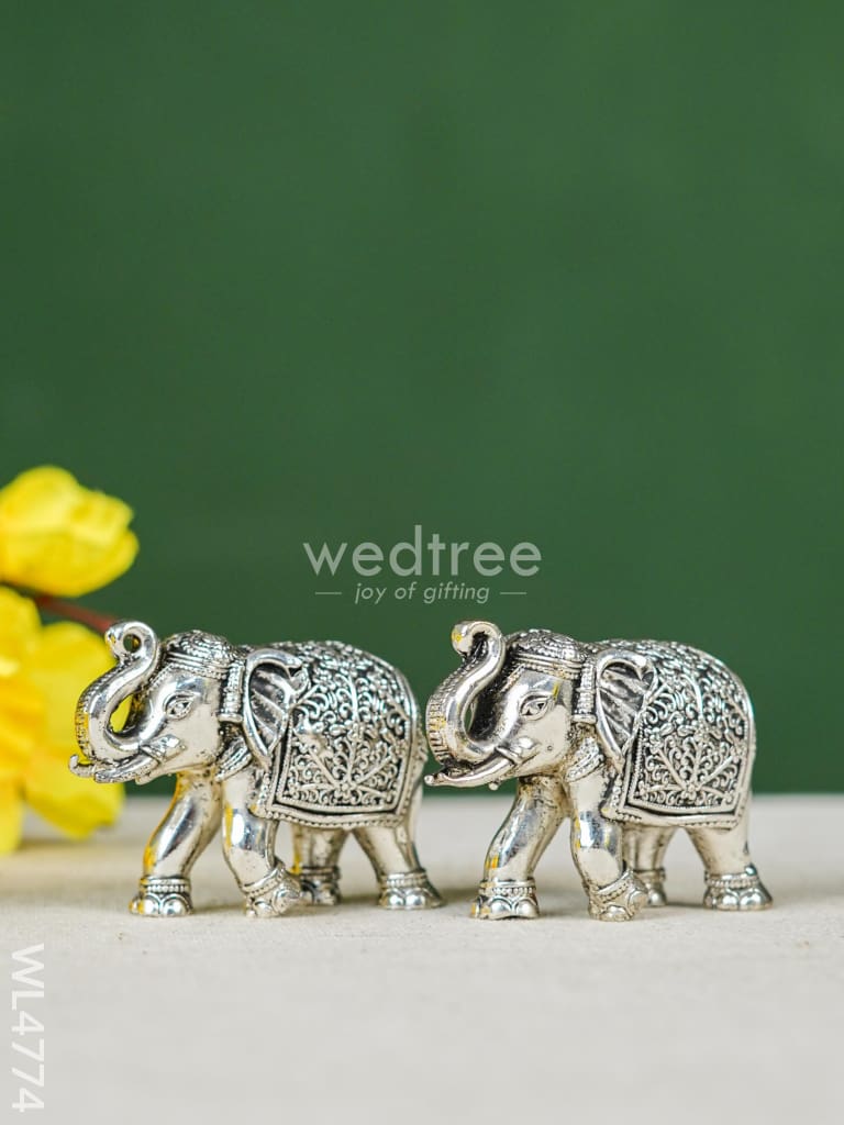 Brass Silver Antique Baby Elephant - 2inch - Set of 2 - WL4774