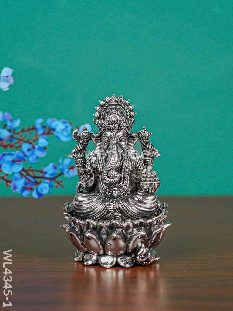 Brass Silver Antique Ganesha - WL4345-1