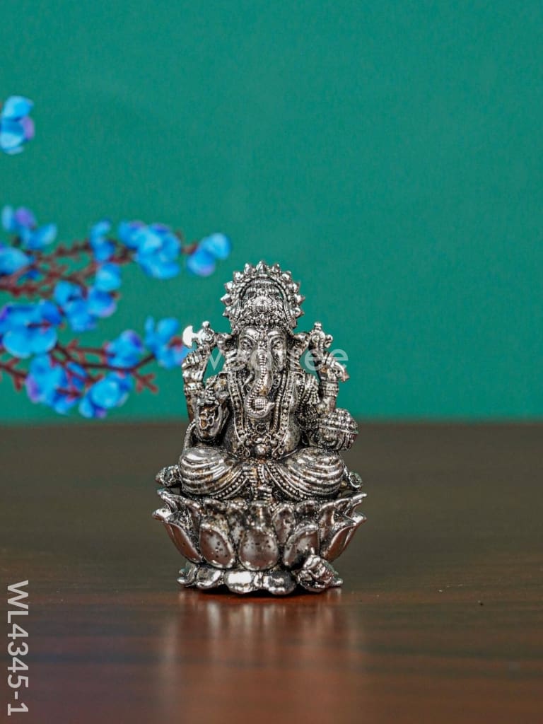 Brass Silver Antique Ganesha - WL4345-1