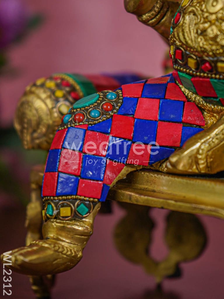 Brass Simhasan Ganesha with Tile Work - WL2312