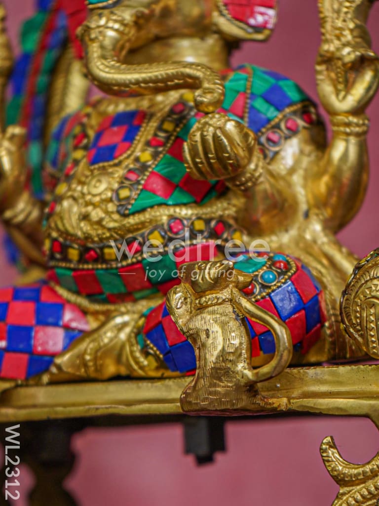 Brass Simhasan Ganesha with Tile Work - WL2312
