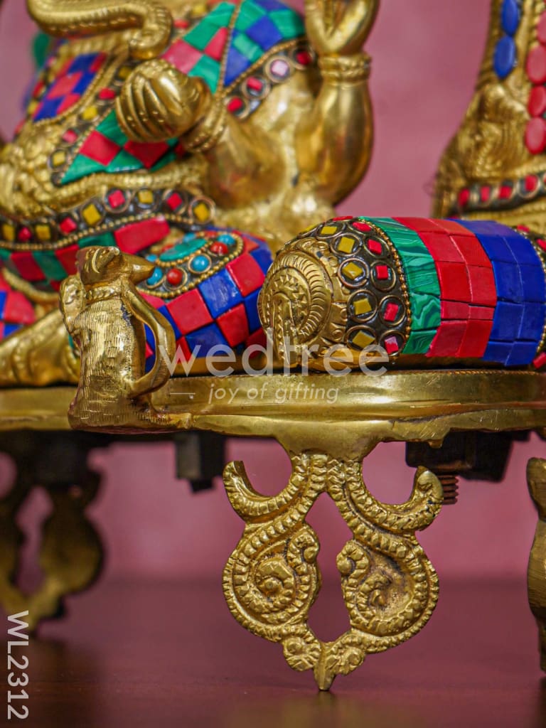 Brass Simhasan Ganesha with Tile Work - WL2312
