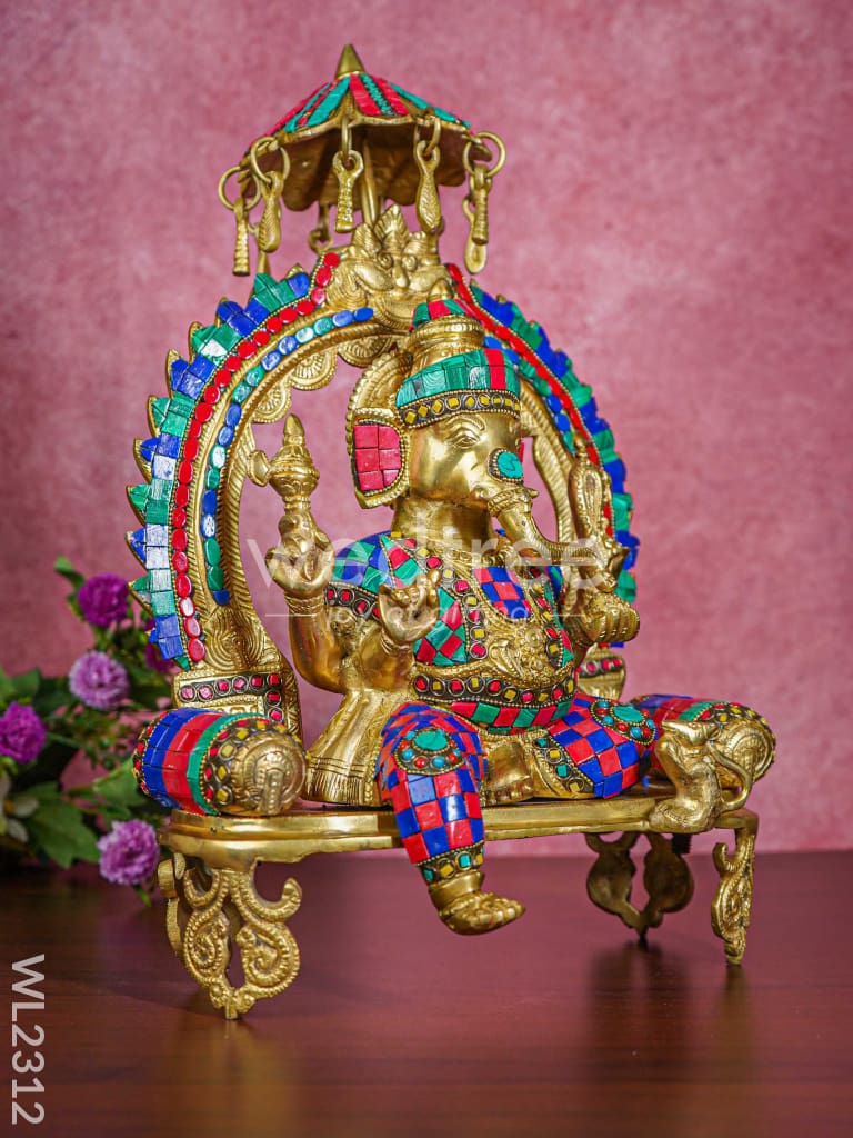 Brass Simhasan Ganesha with Tile Work - WL2312