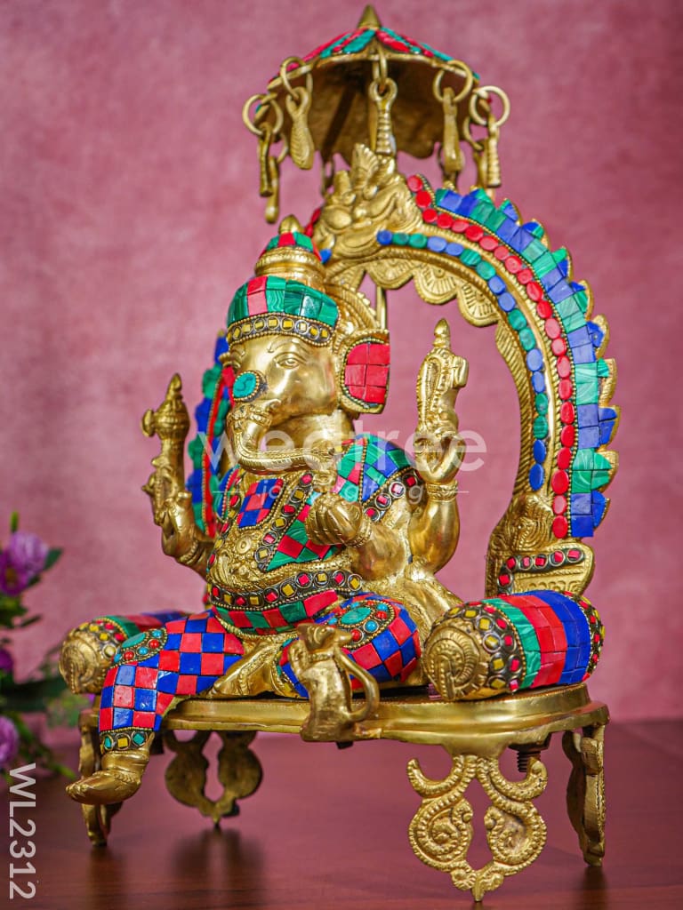 Brass Simhasan Ganesha with Tile Work - WL2312