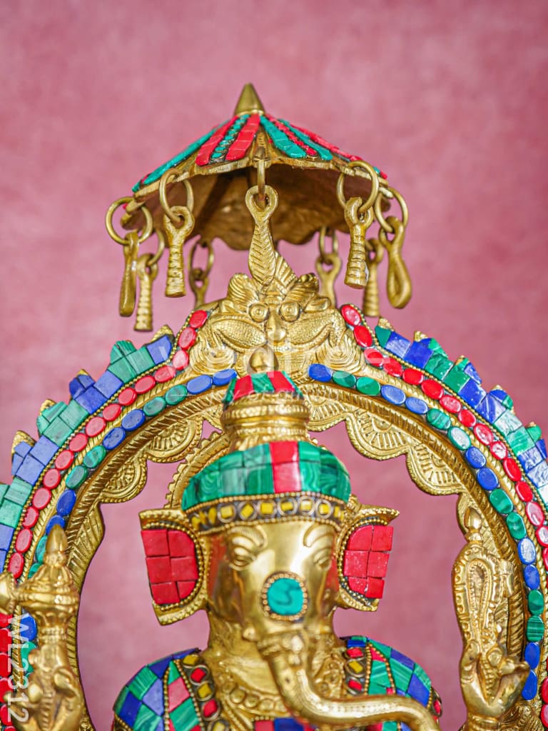 Brass Simhasan Ganesha with Tile Work - WL2312