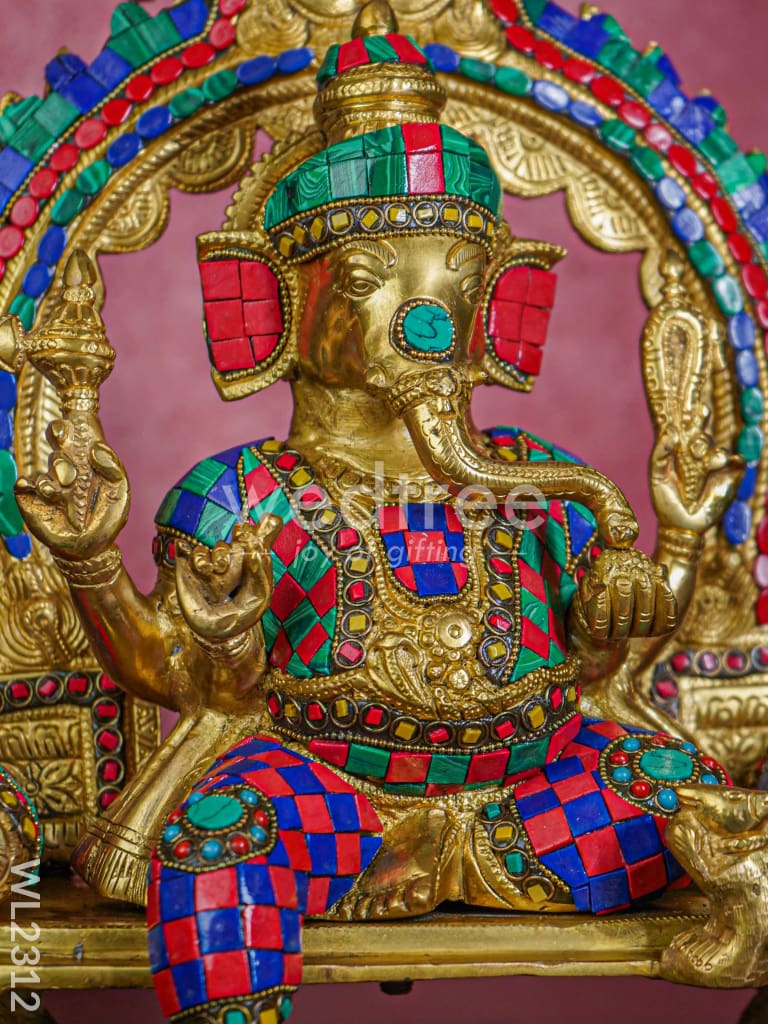 Brass Simhasan Ganesha with Tile Work - WL2312