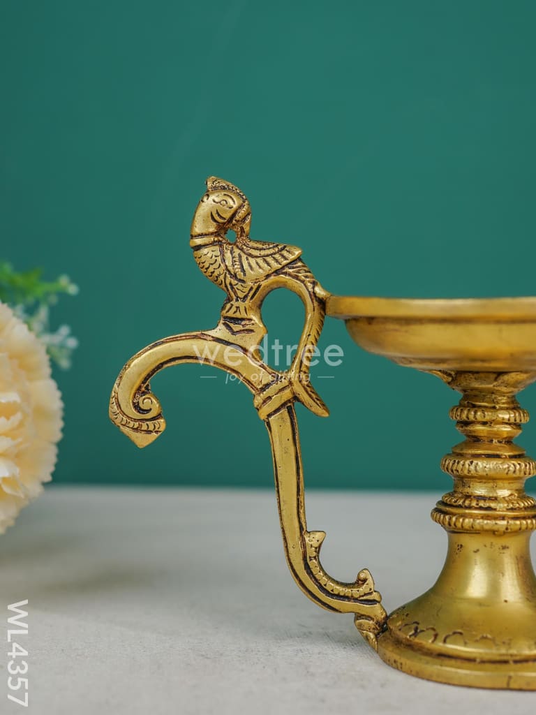 Brass Single Face Round Diya with Handle - WL4357