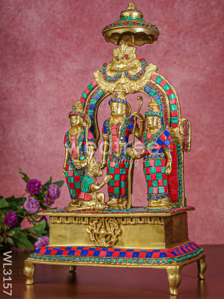 Brass - Sri Ramar Pattabhishekam Statue with Stone Work - WL3157