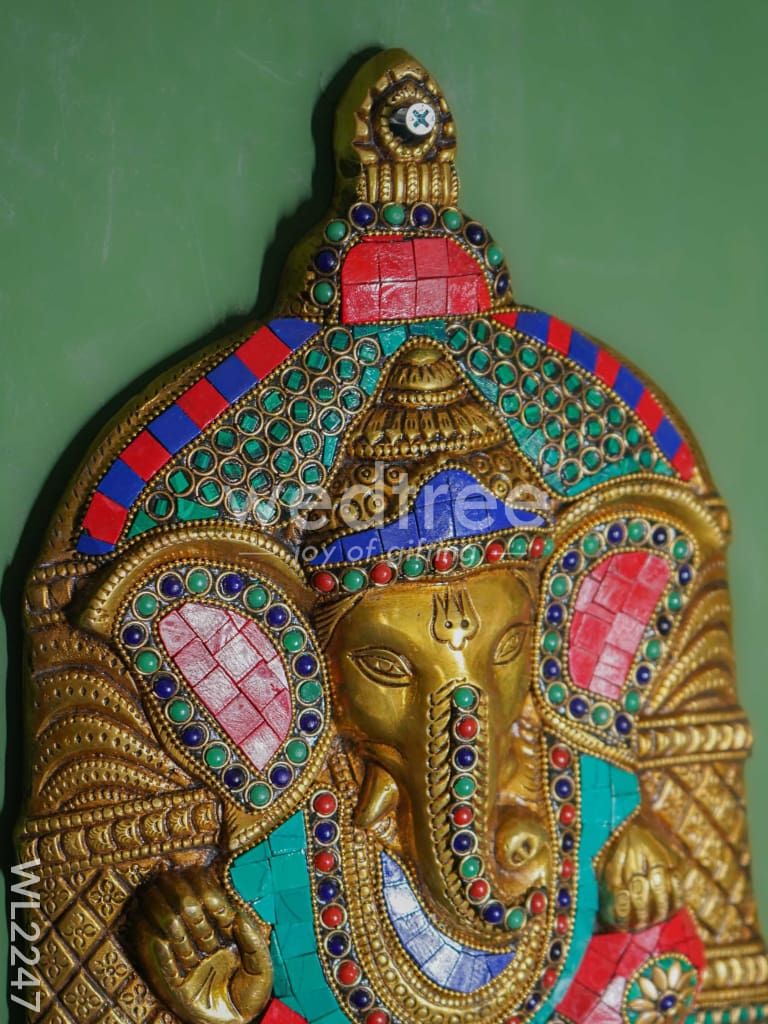 Brass Stone & Tile Work Bell Ganesha Wall Hanging - WL2247
