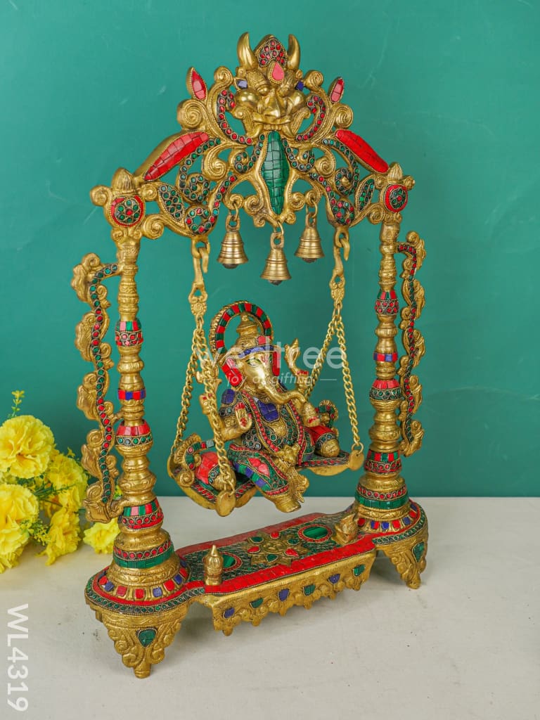 Brass Swing Ganesha Statue - Stonework - WL4319