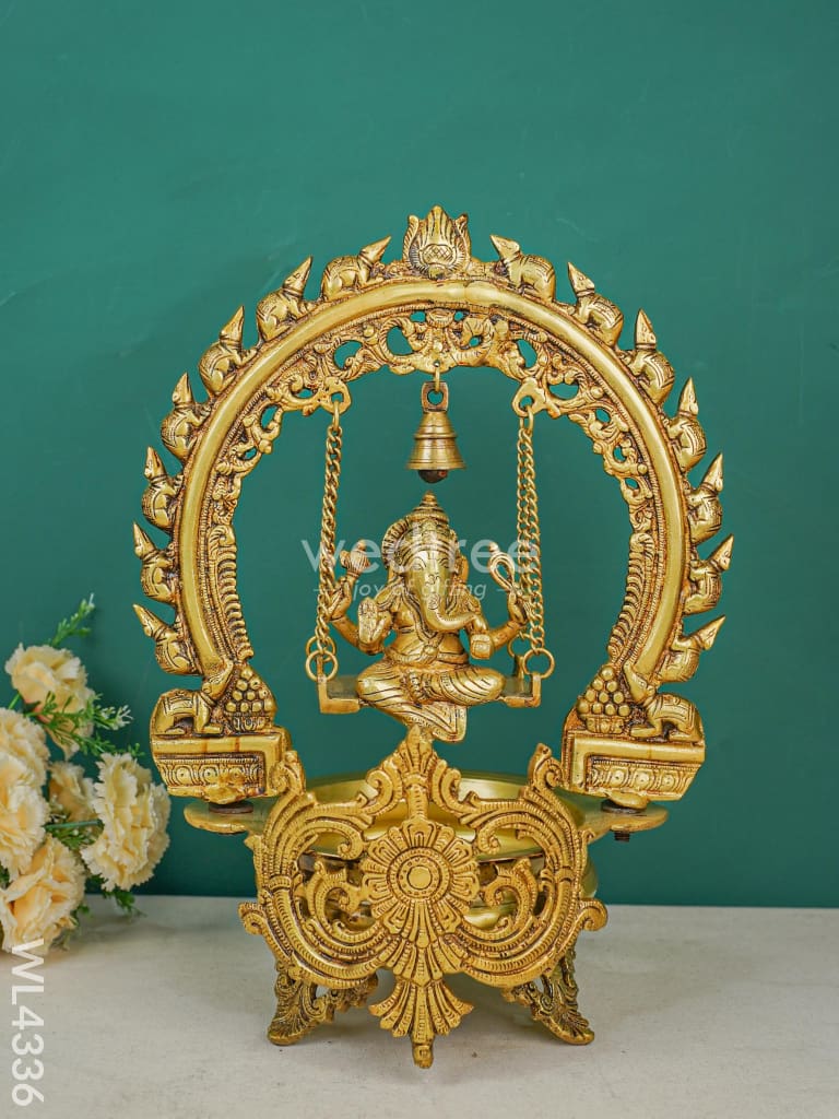 Brass Swing Ganesha Urli with Bell - 17 inch - WL4336